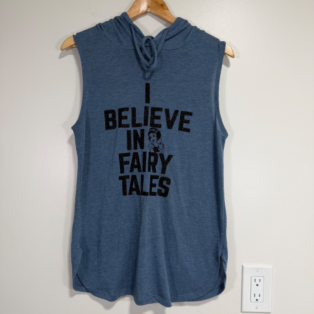 Disney Snow White Fairy Tales Sleeveless Hoodie Womens Small Blue Graphic Tank